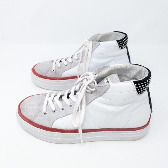 The Kooples White Leather Suede High Top Studded Colorblock Sneakers Size 38 - Picture 6 of 14